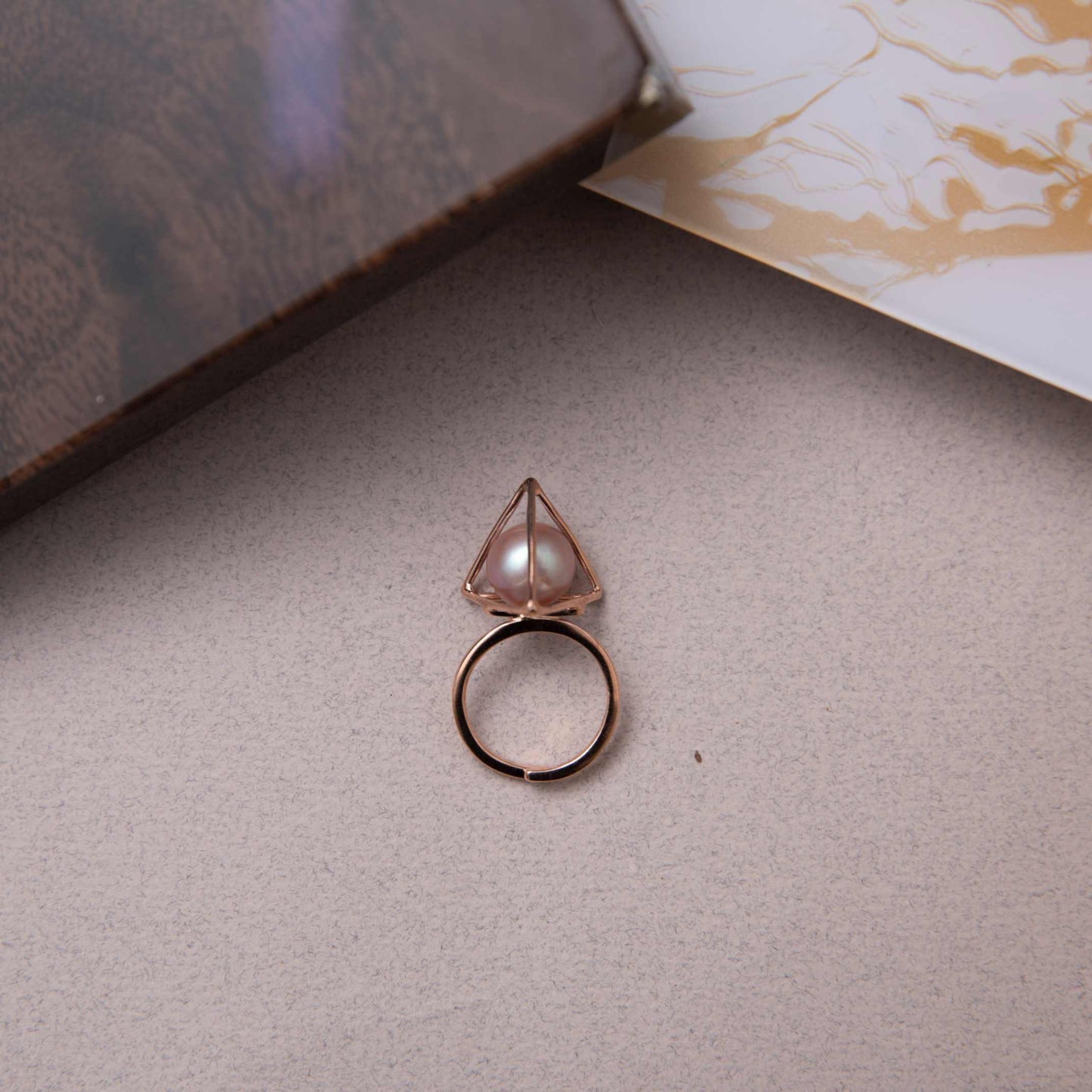 Rose Gold Triangle Pearl Ring