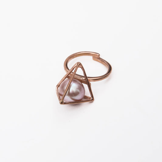 Rose Gold Triangle Pearl Ring