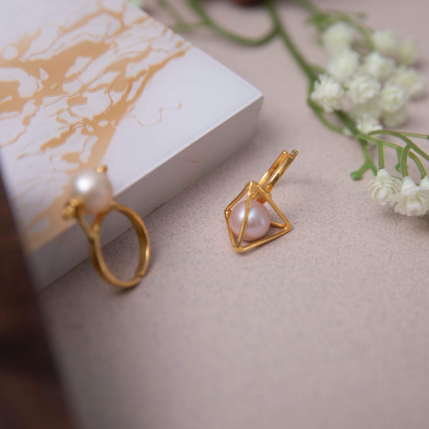 Rose Gold Triangle Pearl Ring