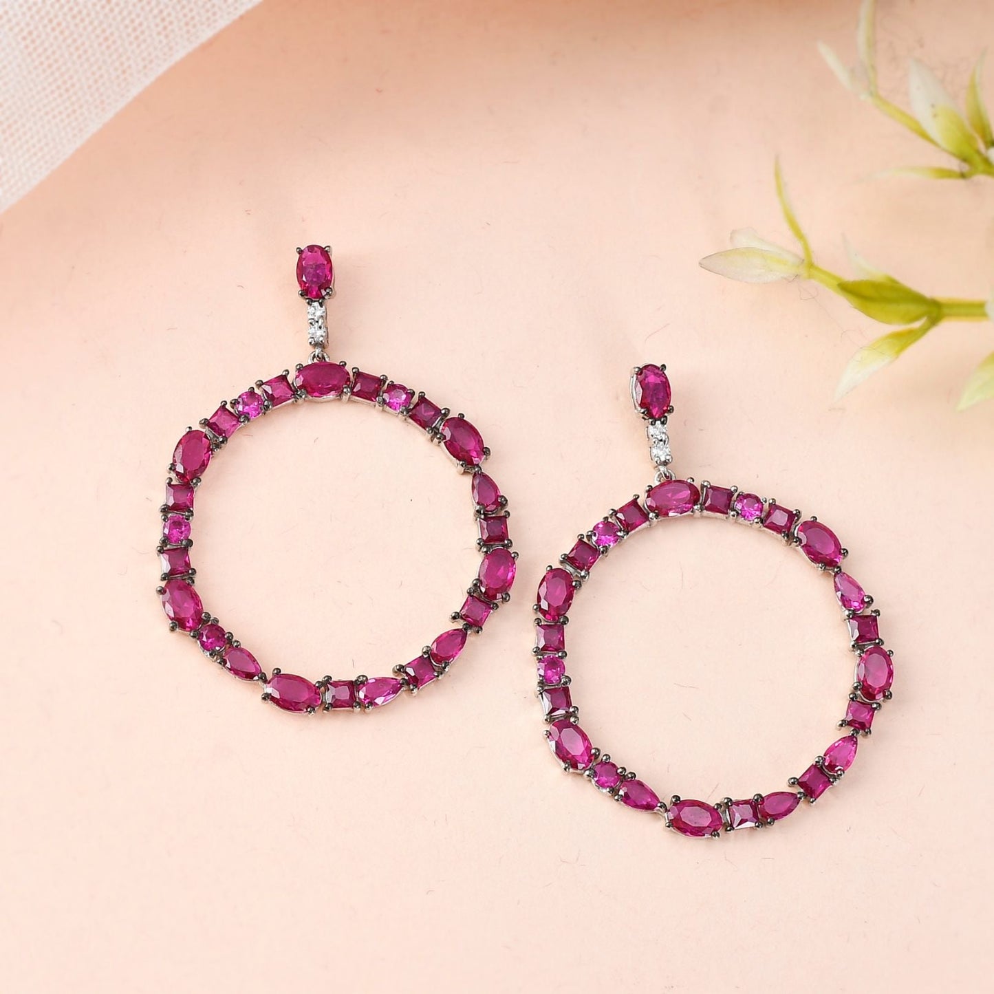 Ruby Circle Drop Earrings