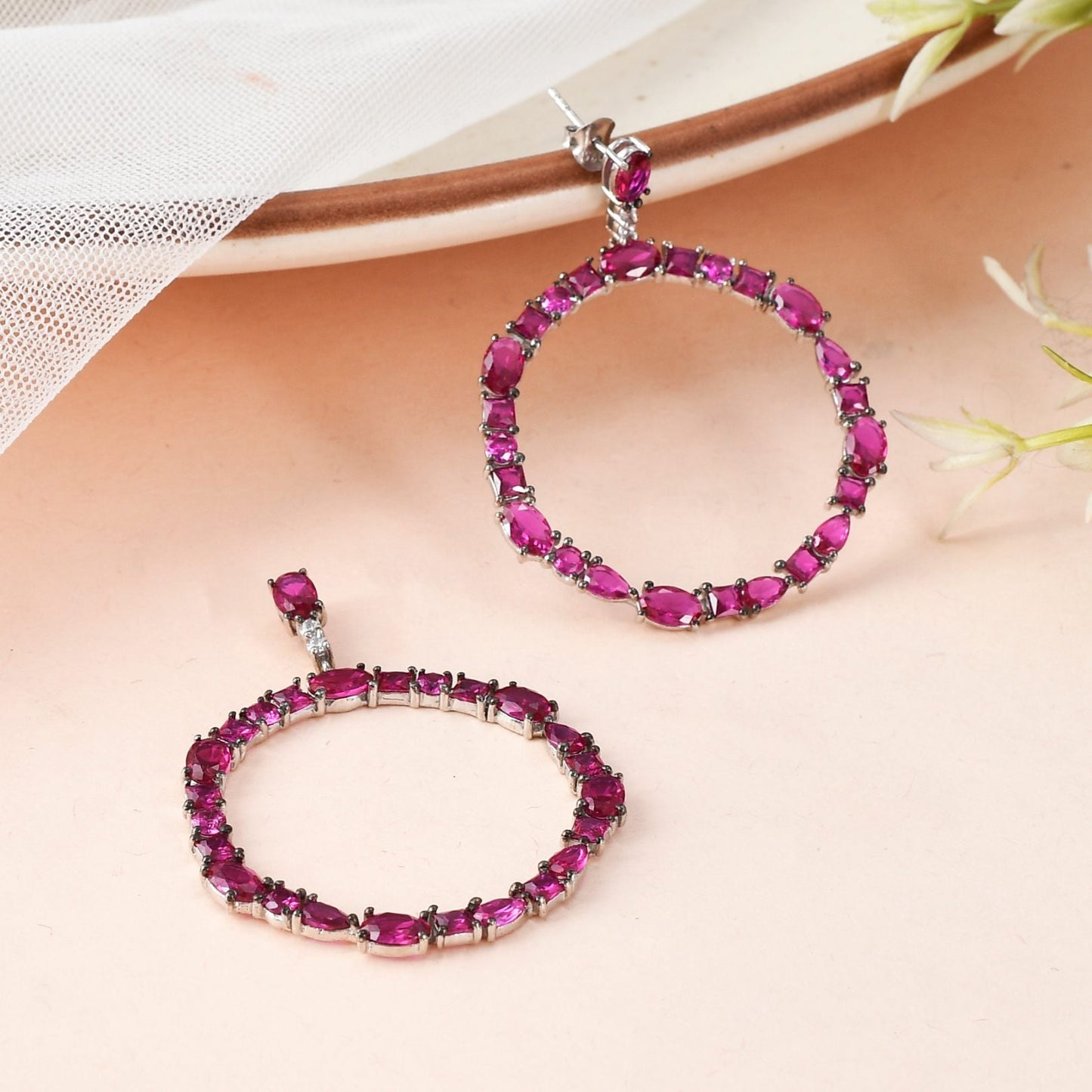 Ruby Circle Drop Earrings