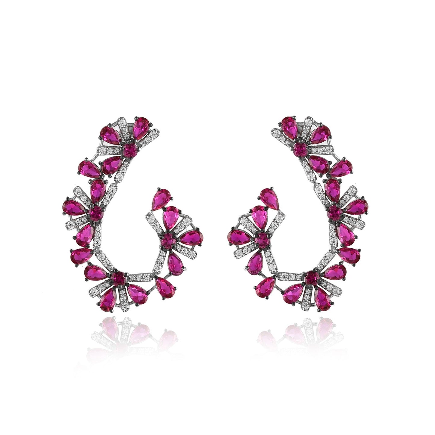 Ruby Floral Crawler Earrings