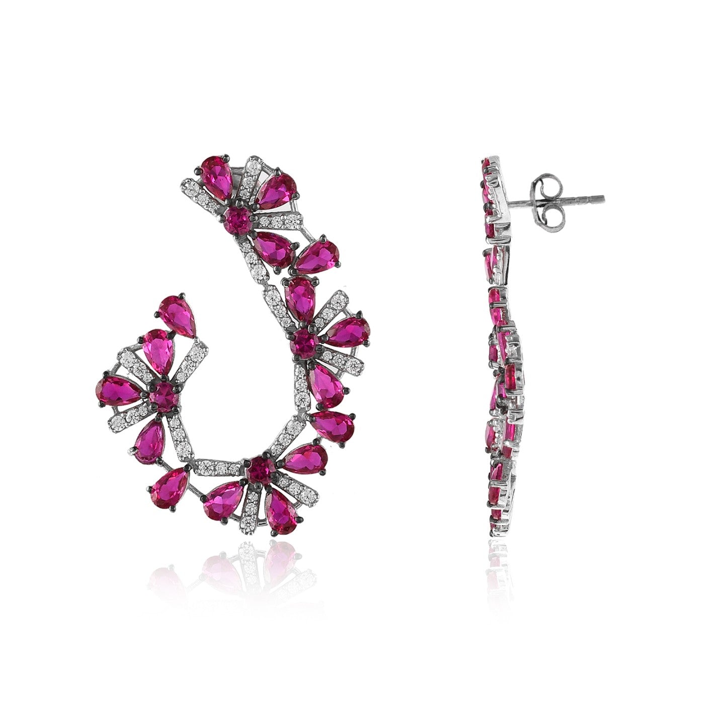 Ruby Floral Crawler Earrings