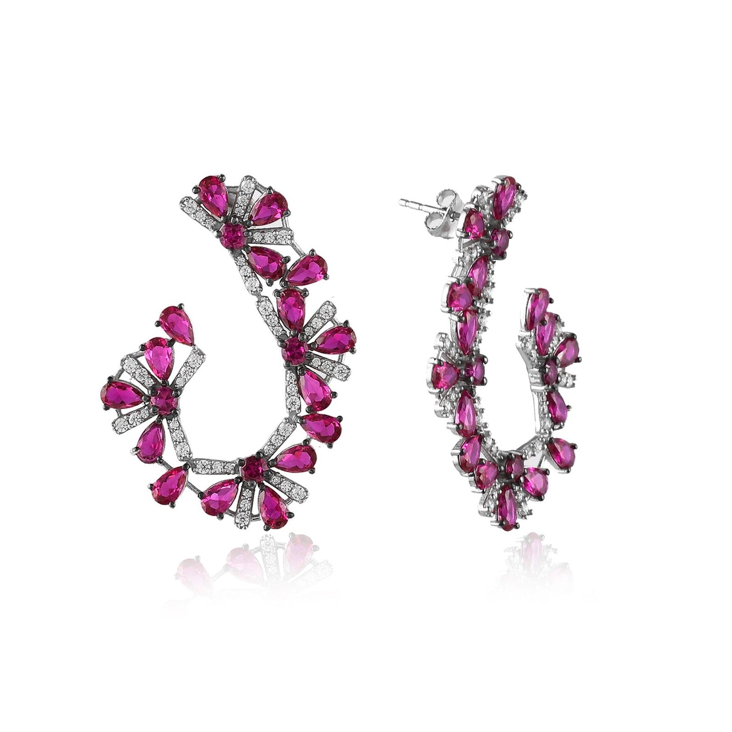 Ruby Floral Crawler Earrings