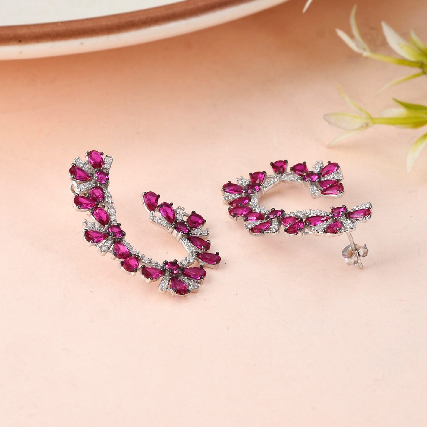 Ruby Floral Crawler Earrings