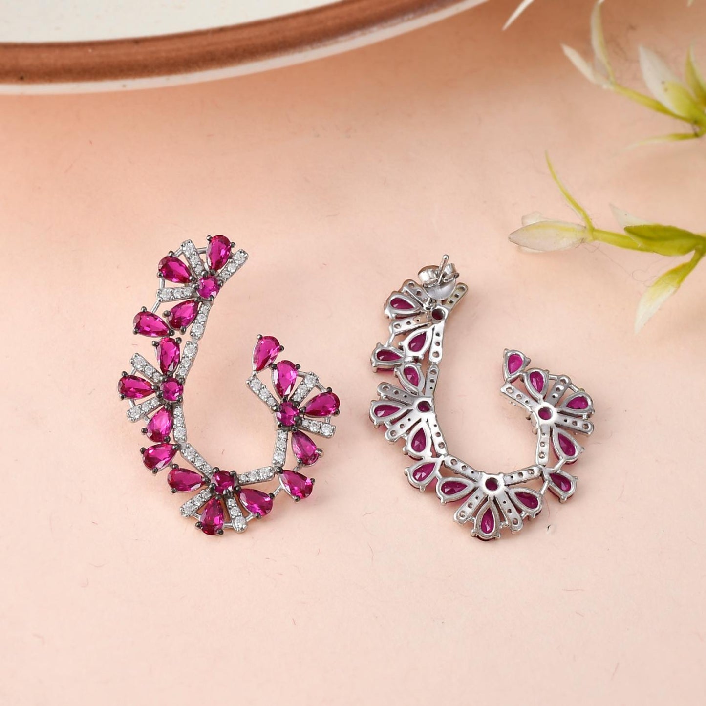 Ruby Floral Crawler Earrings