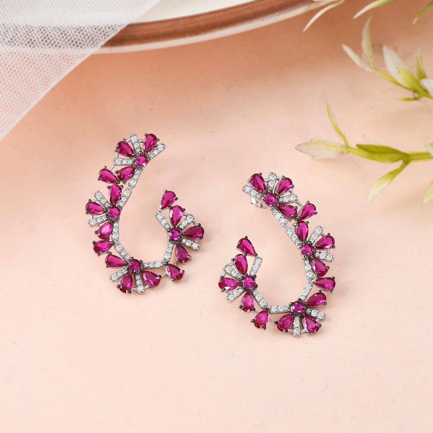 Ruby Floral Crawler Earrings