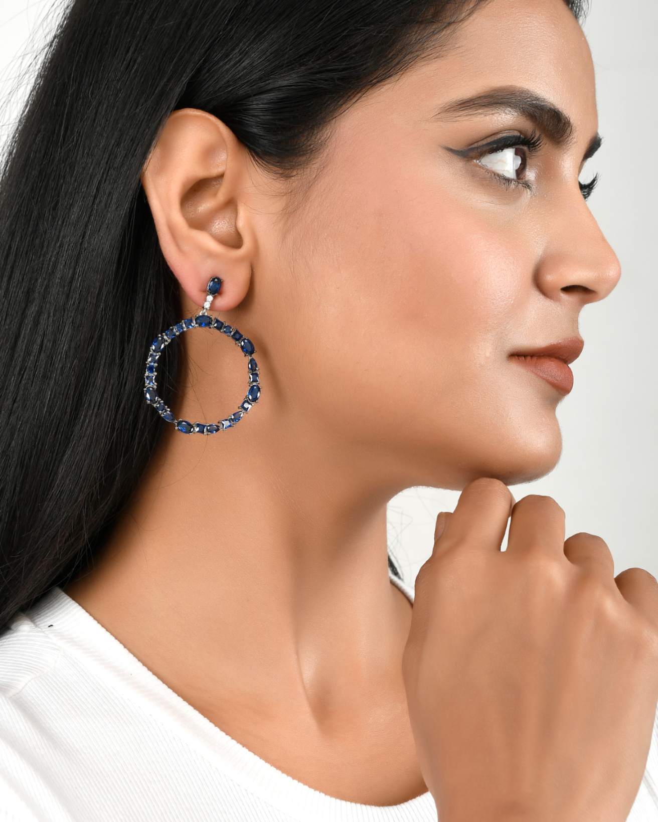 Sapphire Circle Drop Earrings