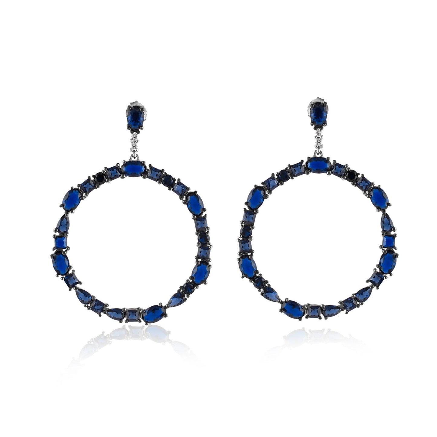 Sapphire Circle Drop Earrings