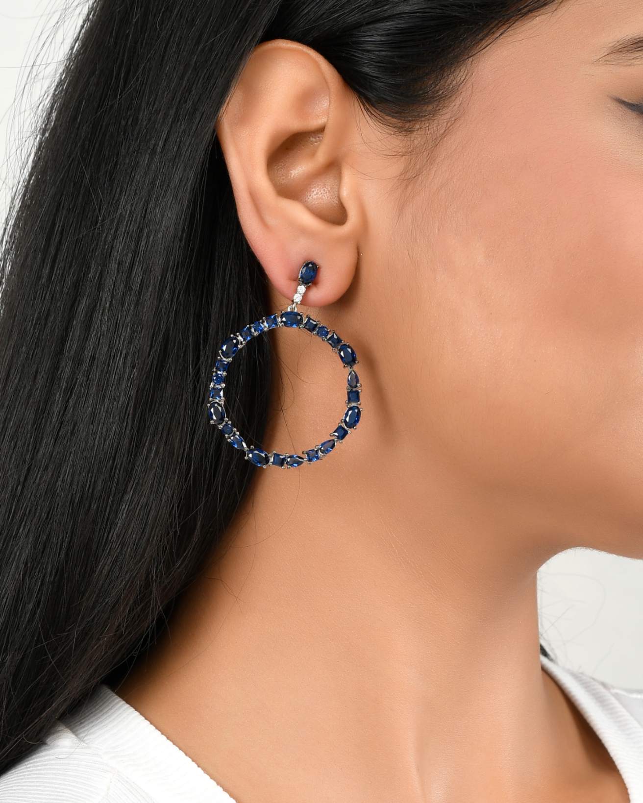 Sapphire Circle Drop Earrings