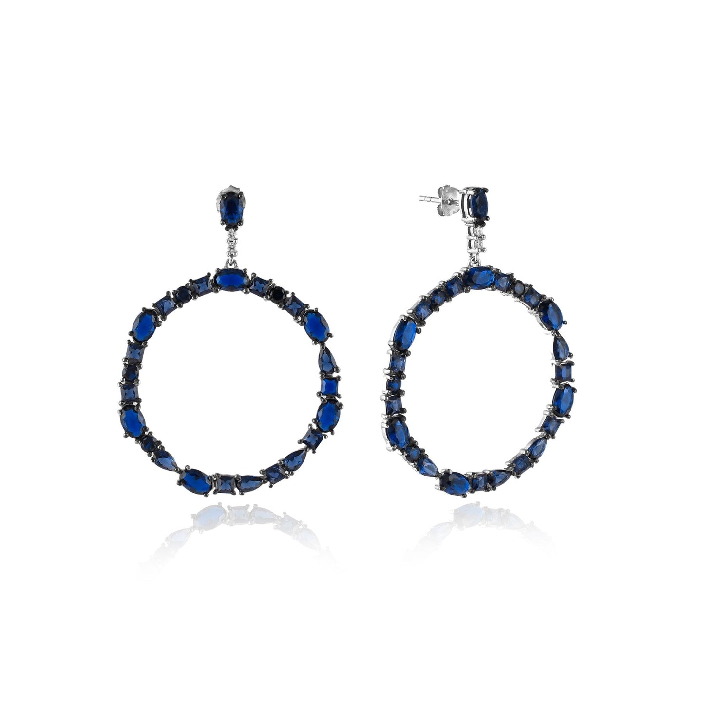 Sapphire Circle Drop Earrings