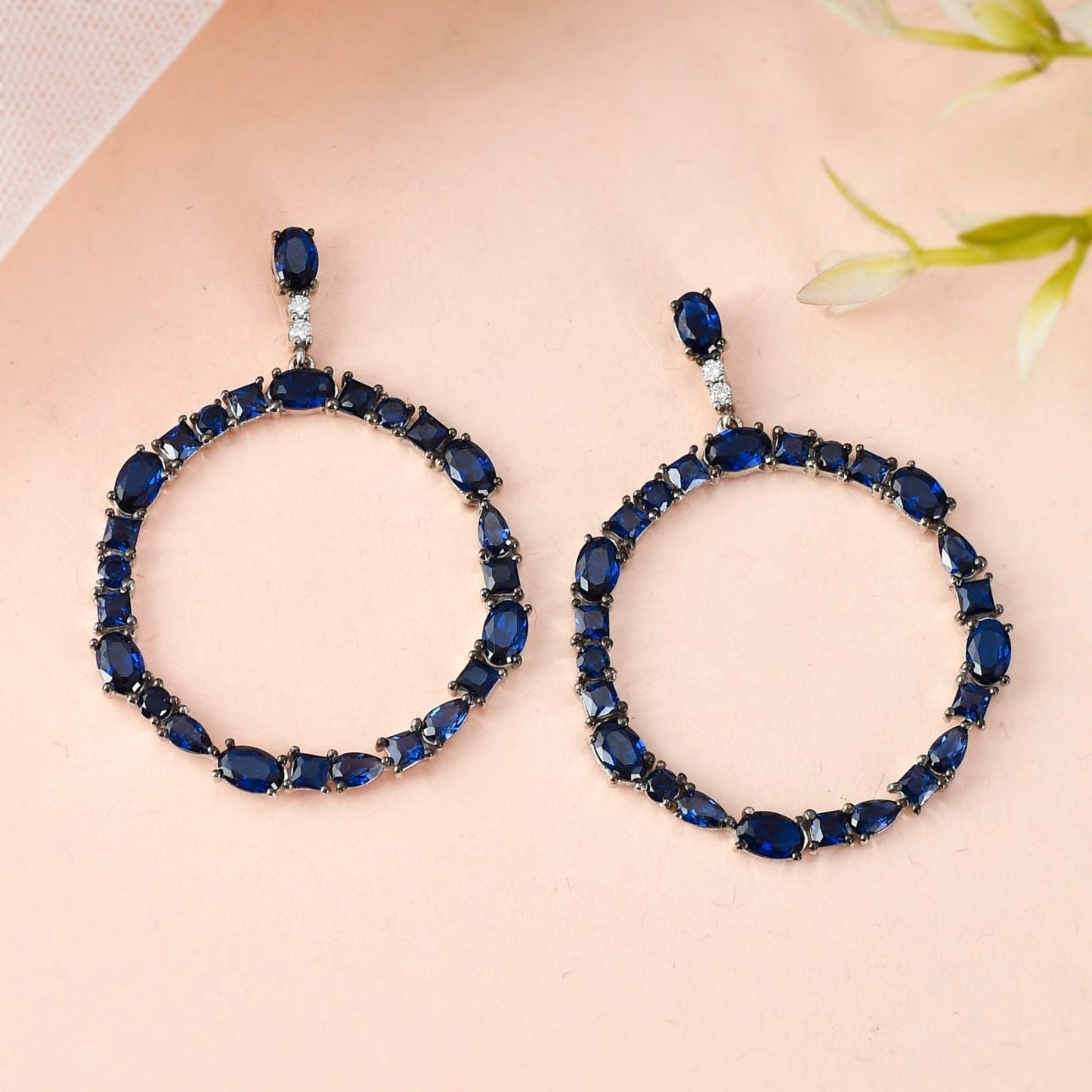 Sapphire Circle Drop Earrings