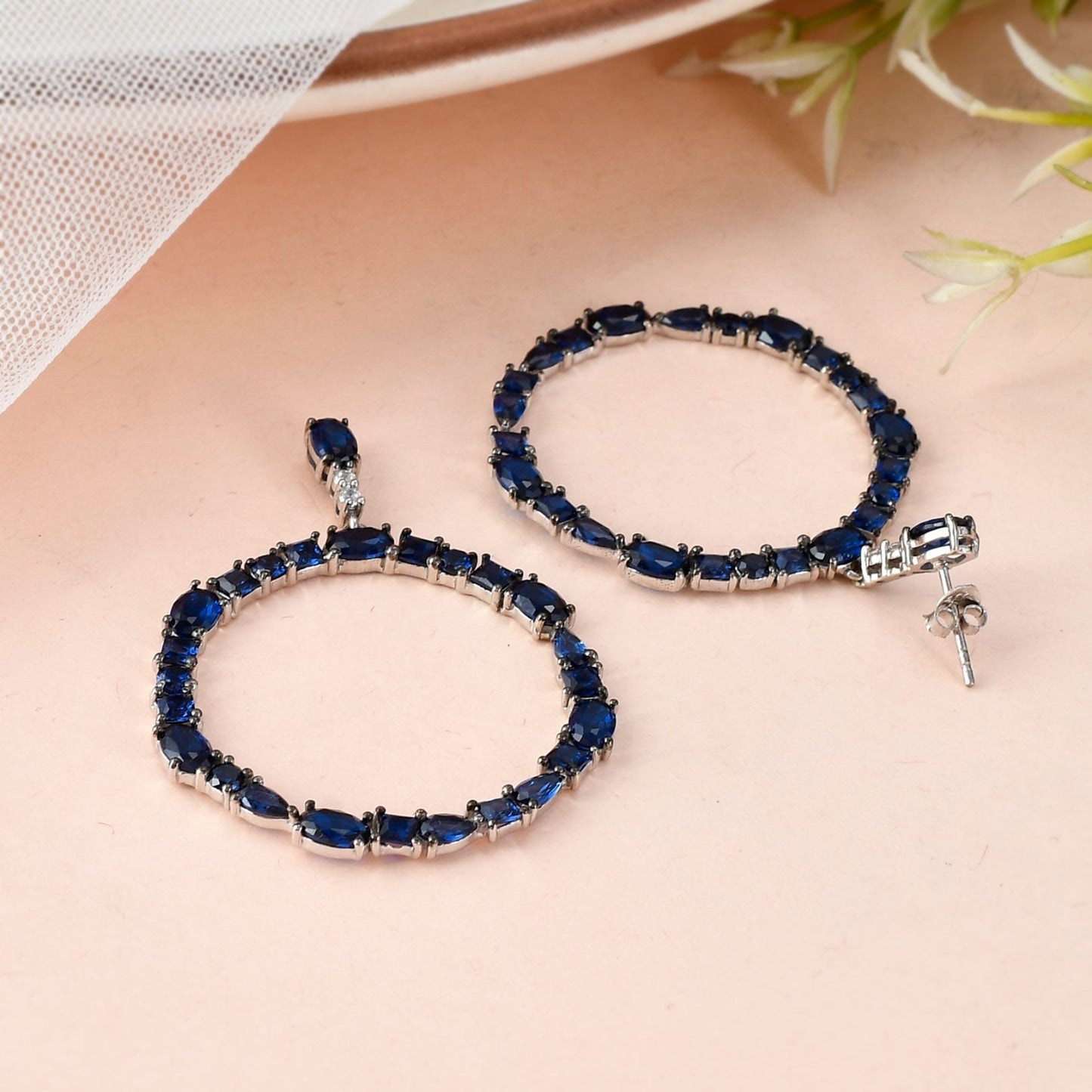 Sapphire Circle Drop Earrings