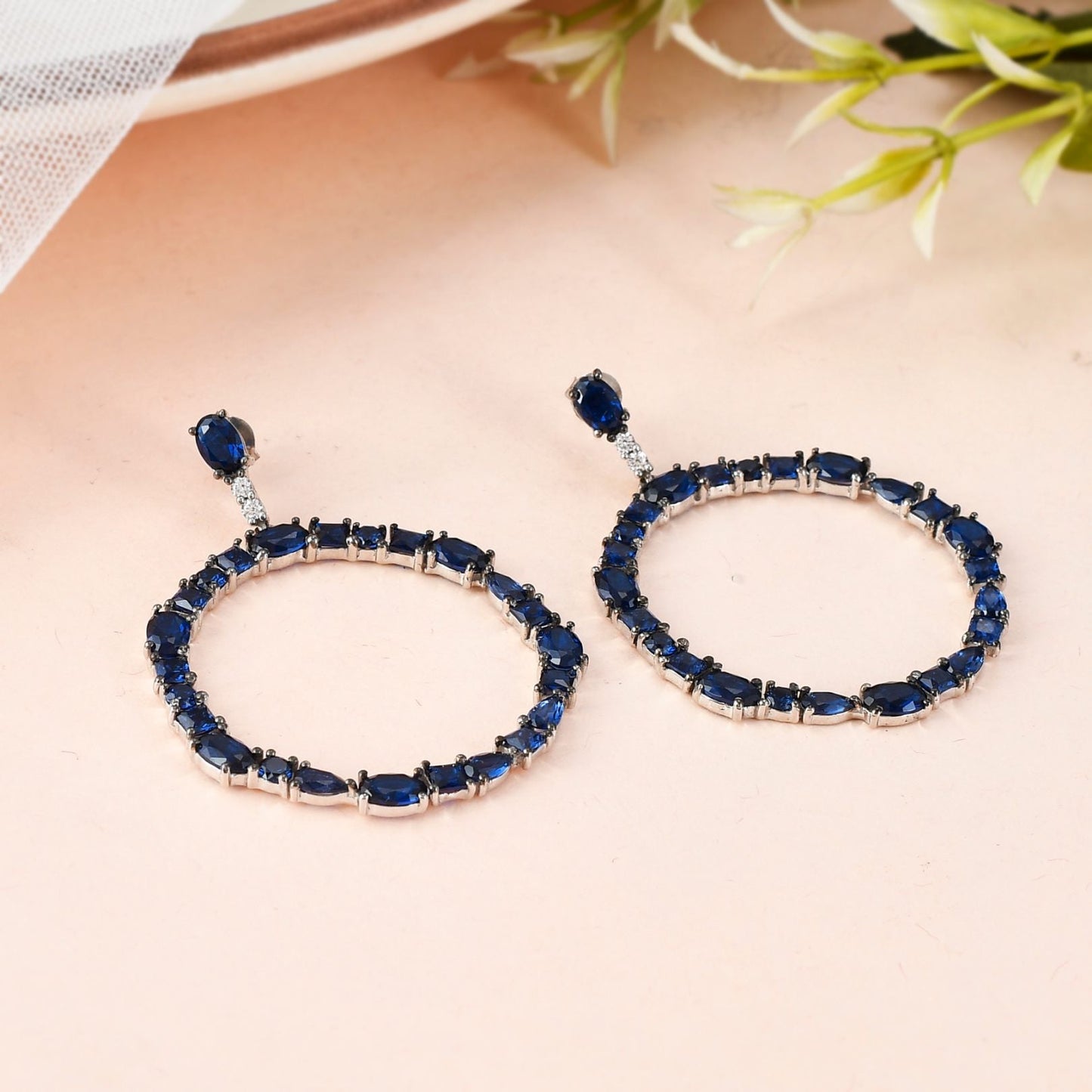 Sapphire Circle Drop Earrings