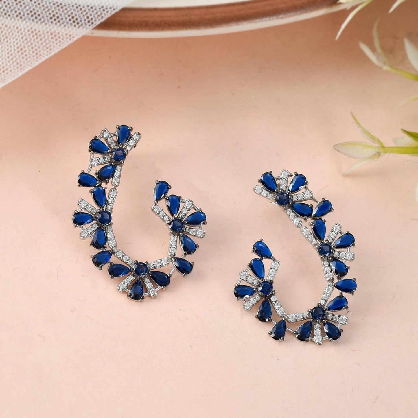 Sapphire Floral Crawler Earrings