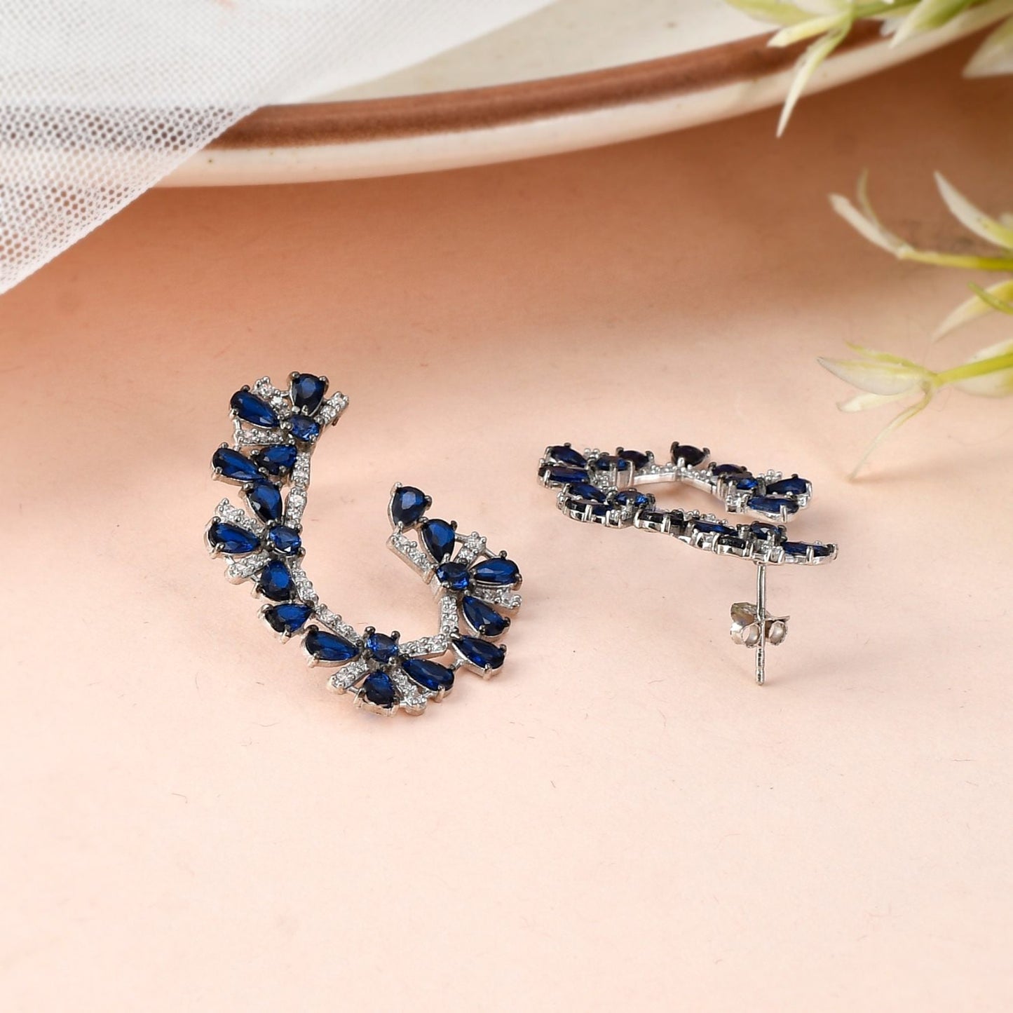 Sapphire Floral Crawler Earrings