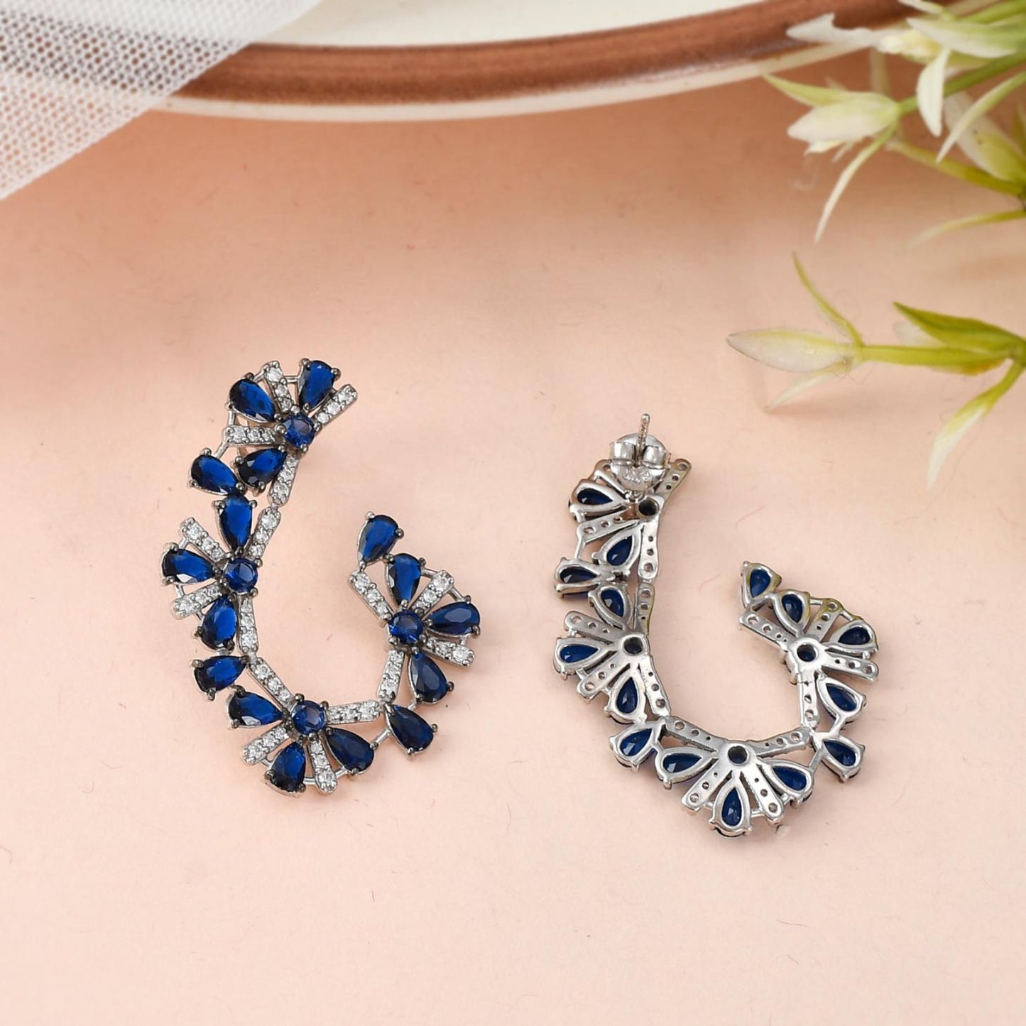 Sapphire Floral Crawler Earrings