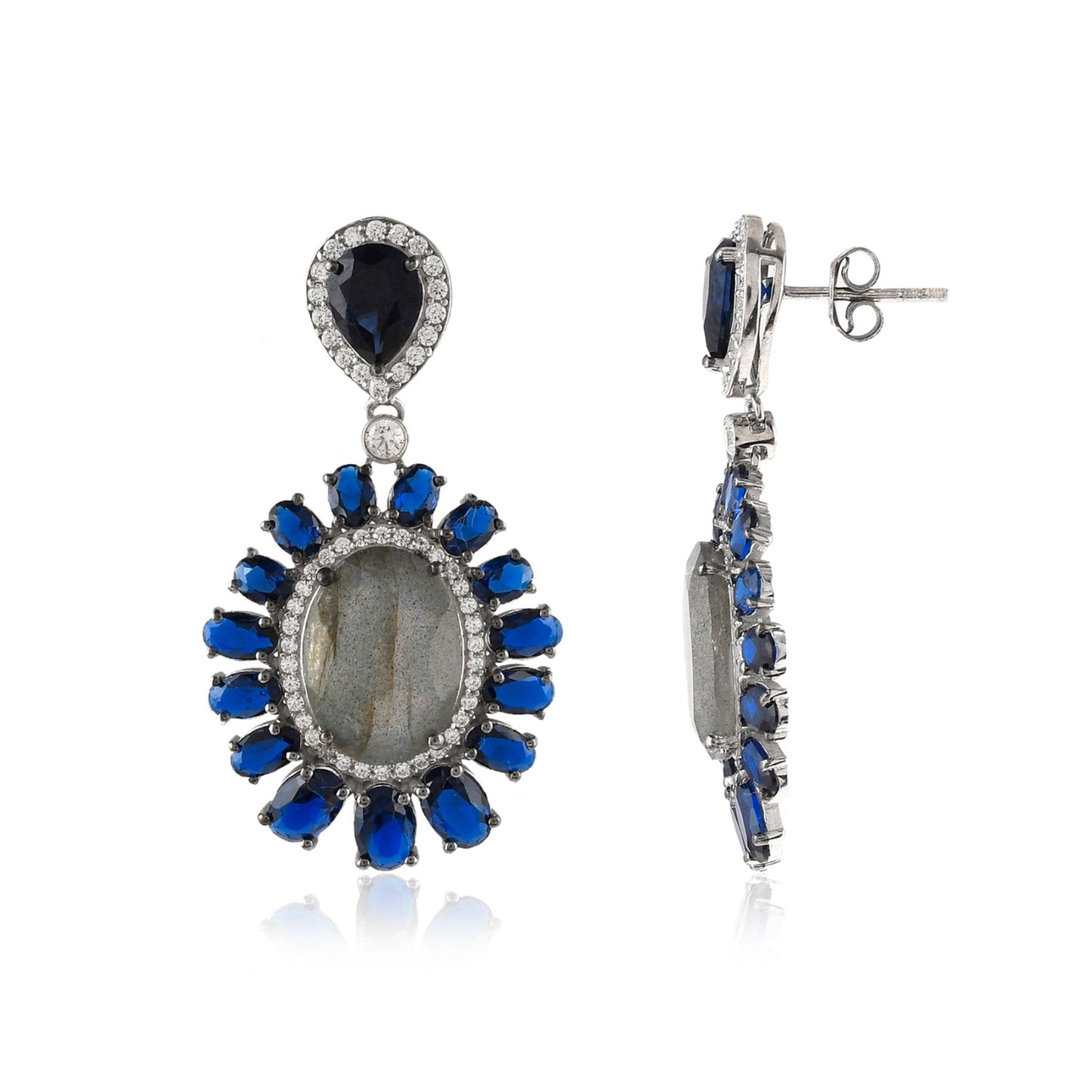 Sapphire and Labradorite Teardrop Earrings