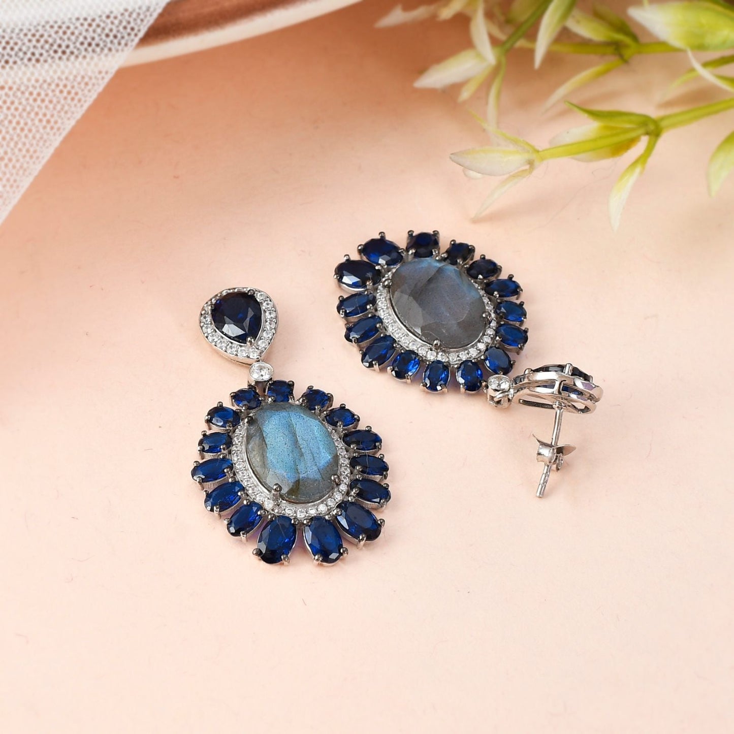 Sapphire and Labradorite Teardrop Earrings