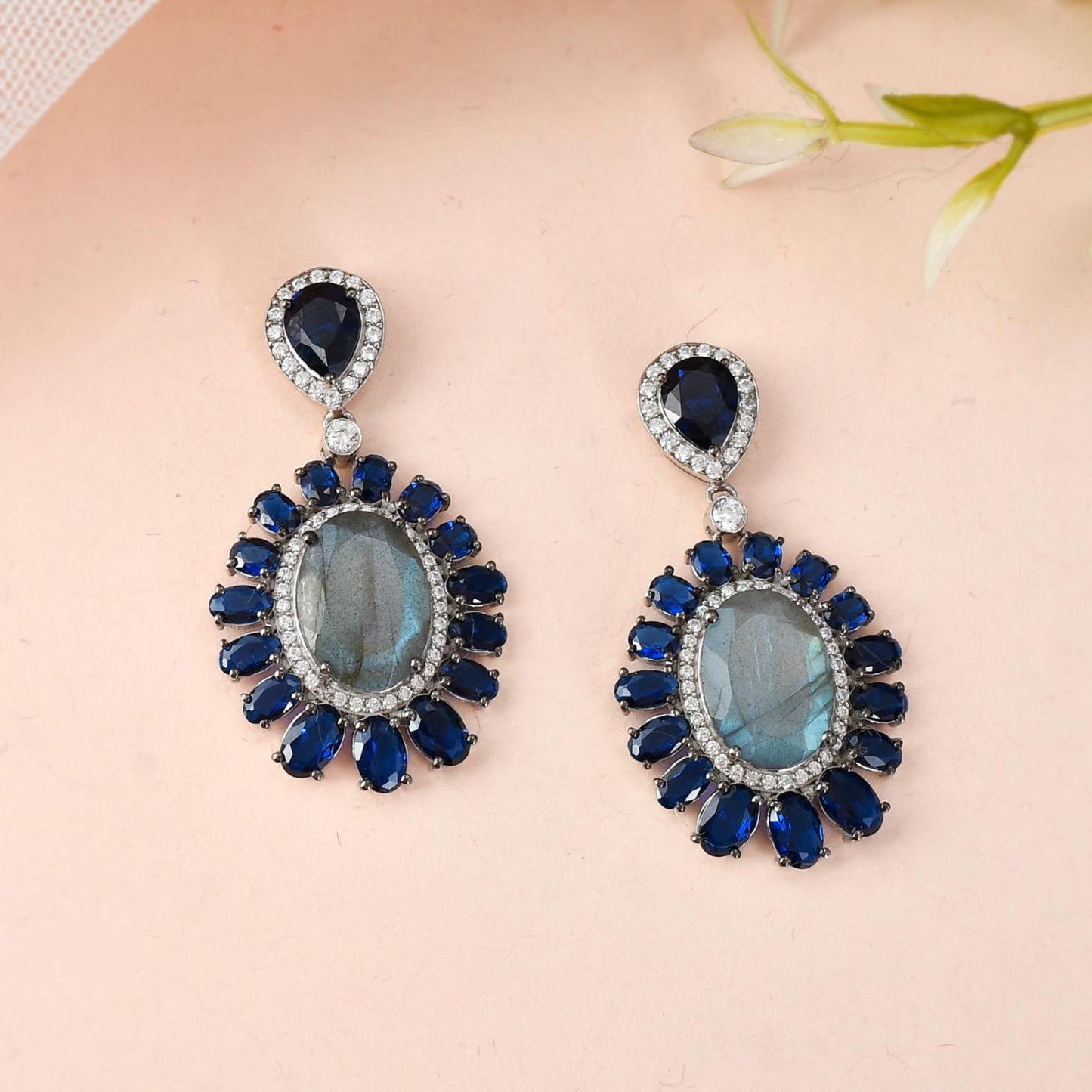 Sapphire and Labradorite Teardrop Earrings