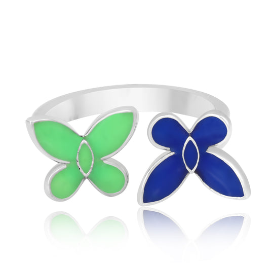 Blue Green Enamel butterfly ring